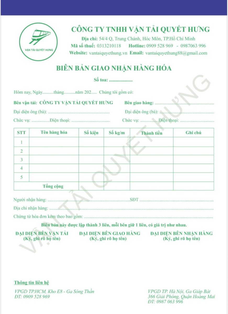 Biên bản giao nhận hàng hóa